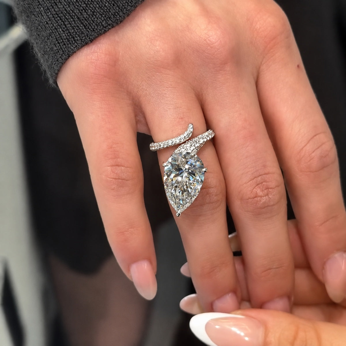 Graceful Swirl Pear Cut 7.0ct Engagement Ring In Sterling Silver