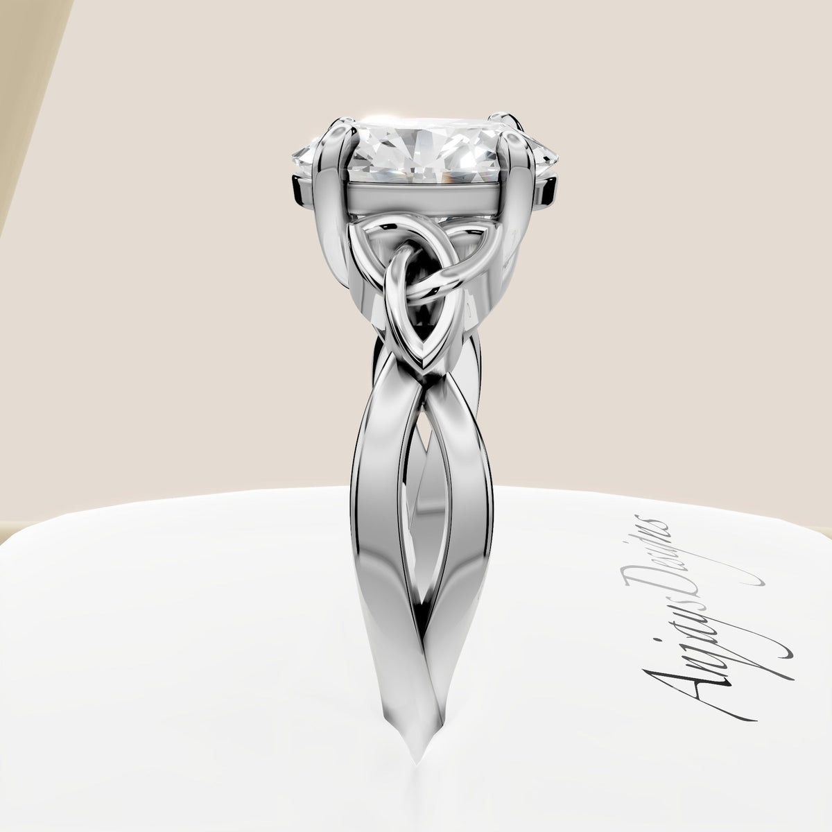 Celtic Engagement Ring 1.75 Carat Oval Diamond Trinity Knot Ring