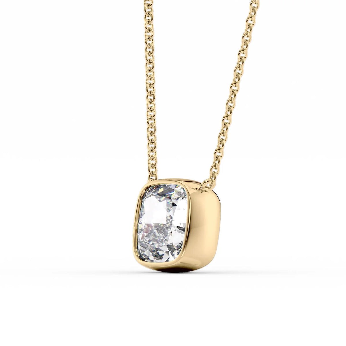 1 Carat Cushion Cut Diamond Bezel Pendant Necklace