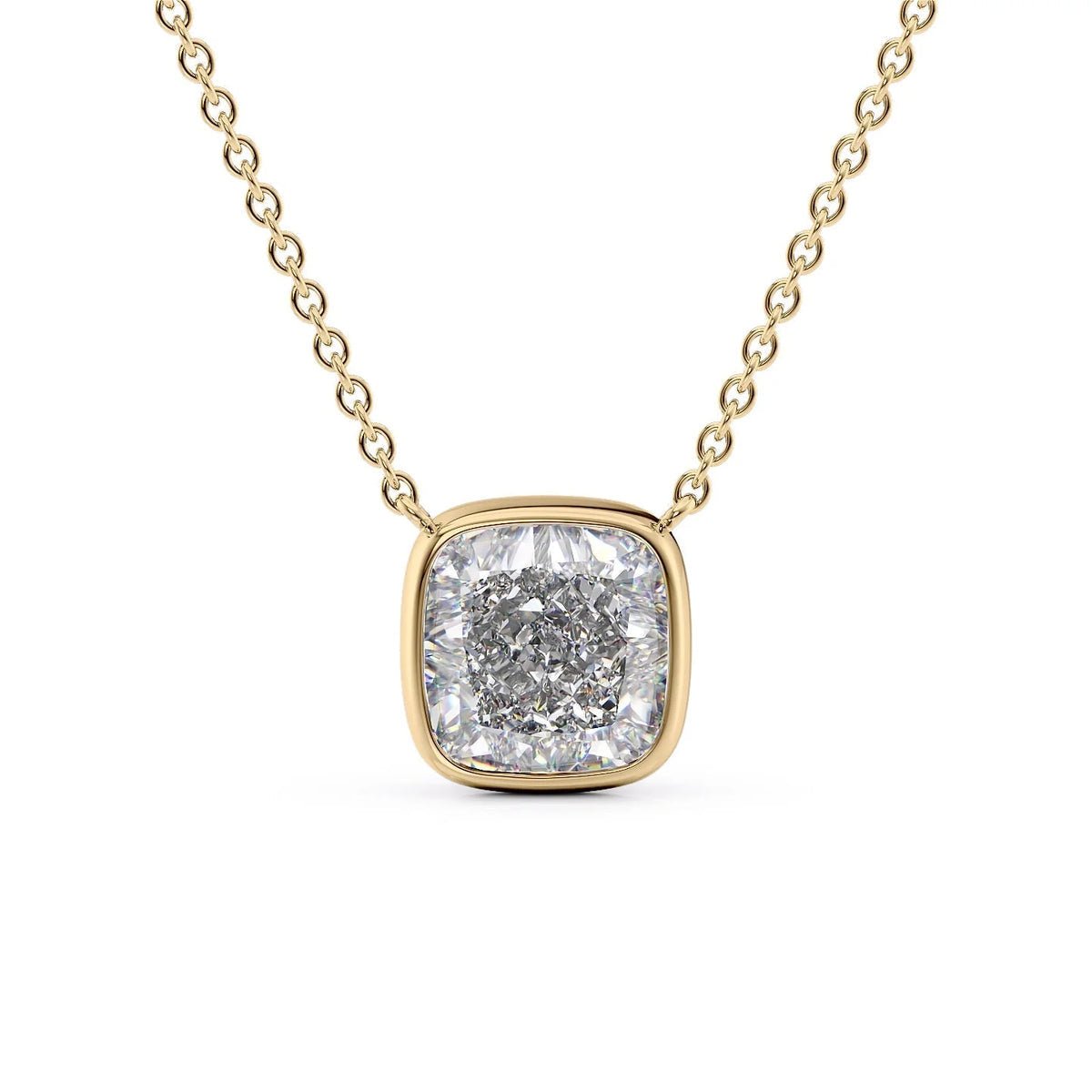 1 Carat Cushion Cut Diamond Bezel Pendant Necklace