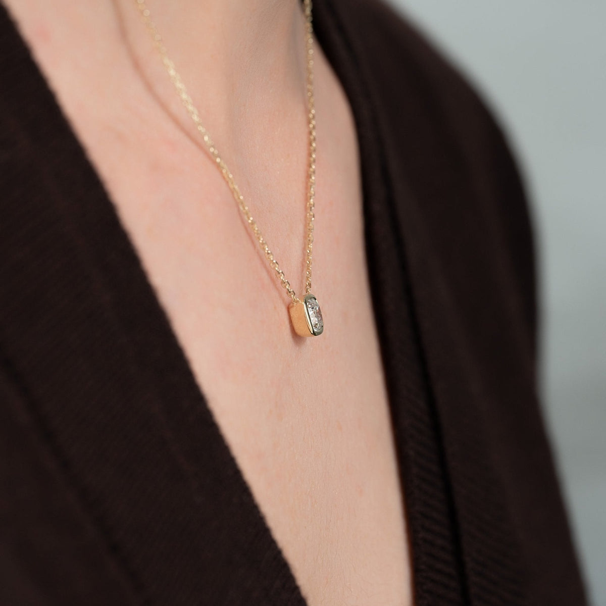 1 Carat Cushion Cut Diamond Bezel Pendant Necklace