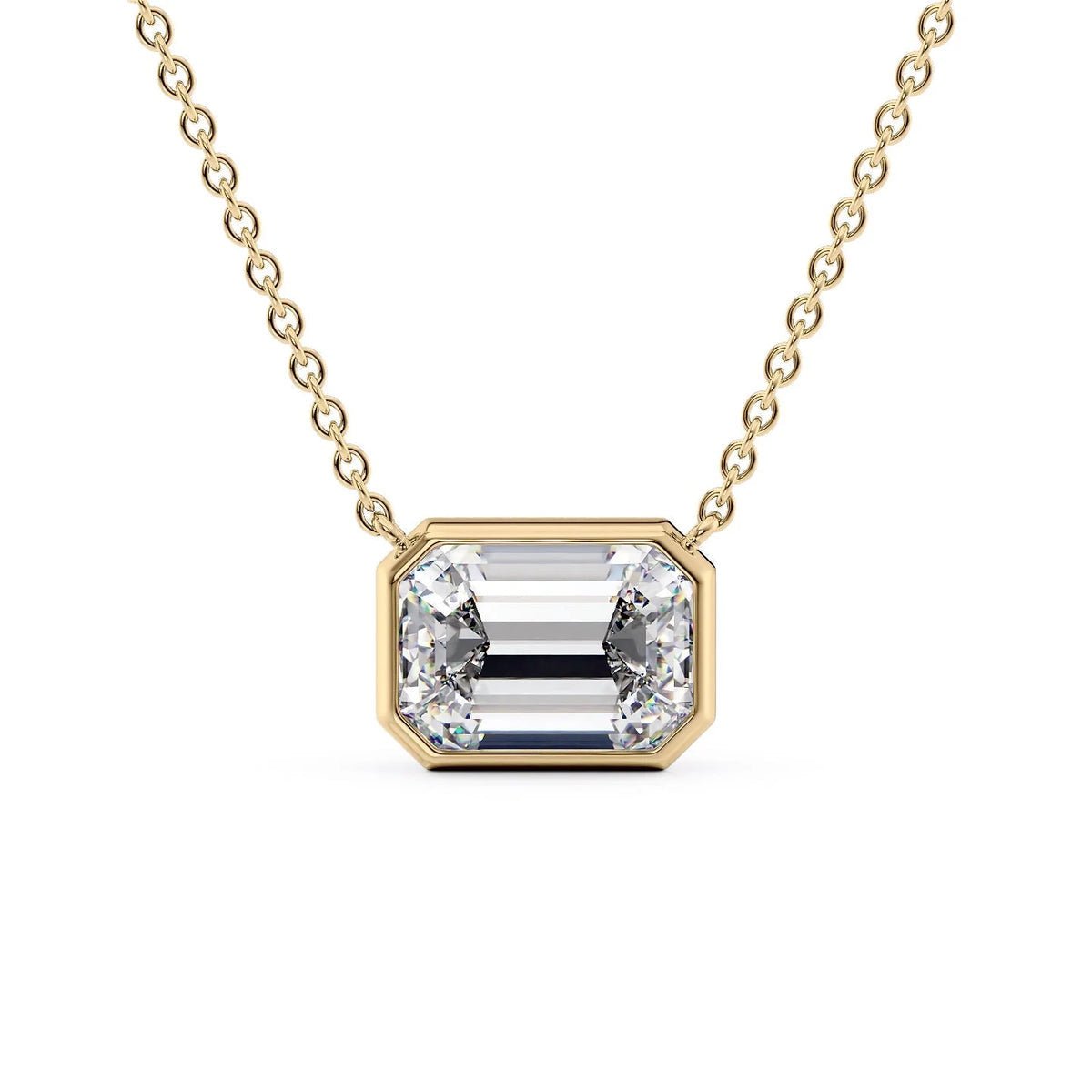 1 Carat Emerald Cut Bezel Set Diamond Pendant Necklace
