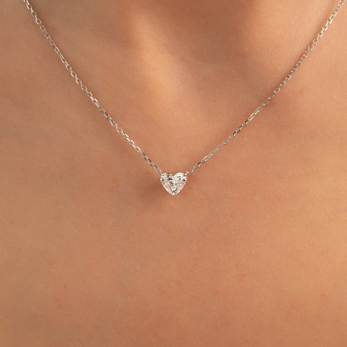 1 Carat Heart Cut Diamond Pendant Necklace