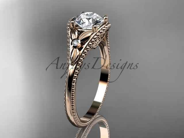 1 Carat Lab Grown Diamond Round Engagement Ring Nature Inspired Leaf and Vine Ring