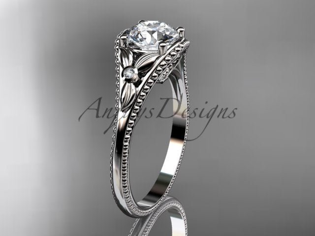 1 Carat Lab Grown Diamond Round Engagement Ring Nature Inspired Leaf and Vine Ring