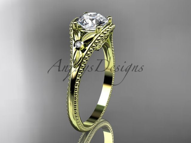 1 Carat Lab Grown Diamond Round Engagement Ring Nature Inspired Leaf and Vine Ring