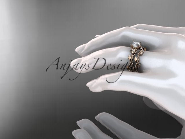 1 Carat Round Lab Grown Bridal Set Nature Inspired Engagement Ring Flower Ring Set IGI Certified