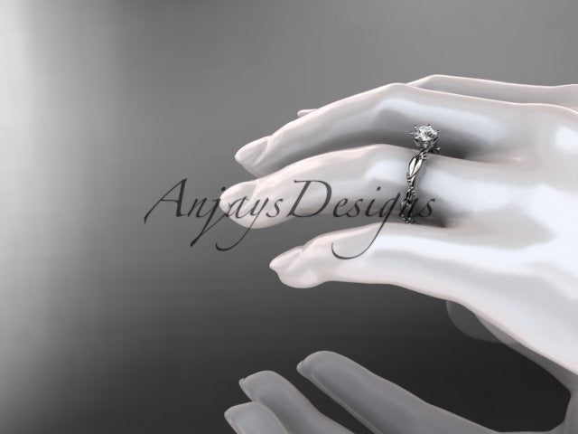 1 Carat Round Brilliant Lab Grown Diamond Nature Inspired Engagement Ring Twig Leaf CVD Diamond Ring