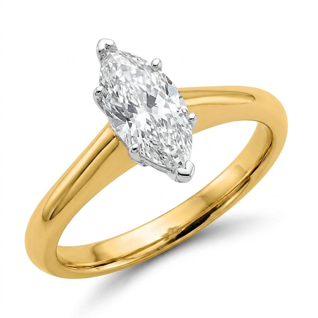 1 Carat Marquise Lab Grown Diamond Engagement Ring | 14K Two-Tone Gold