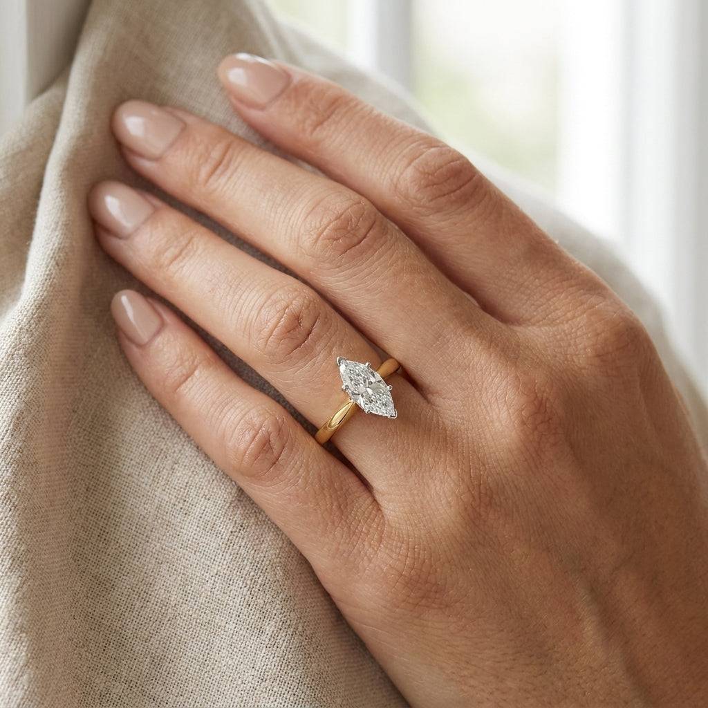 1 Carat Marquise Lab Grown Diamond Engagement Ring | 14K Two-Tone Gold