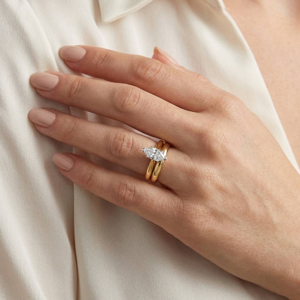 1 Carat Marquise Lab Grown Diamond Engagement Ring | 14K Two-Tone Gold