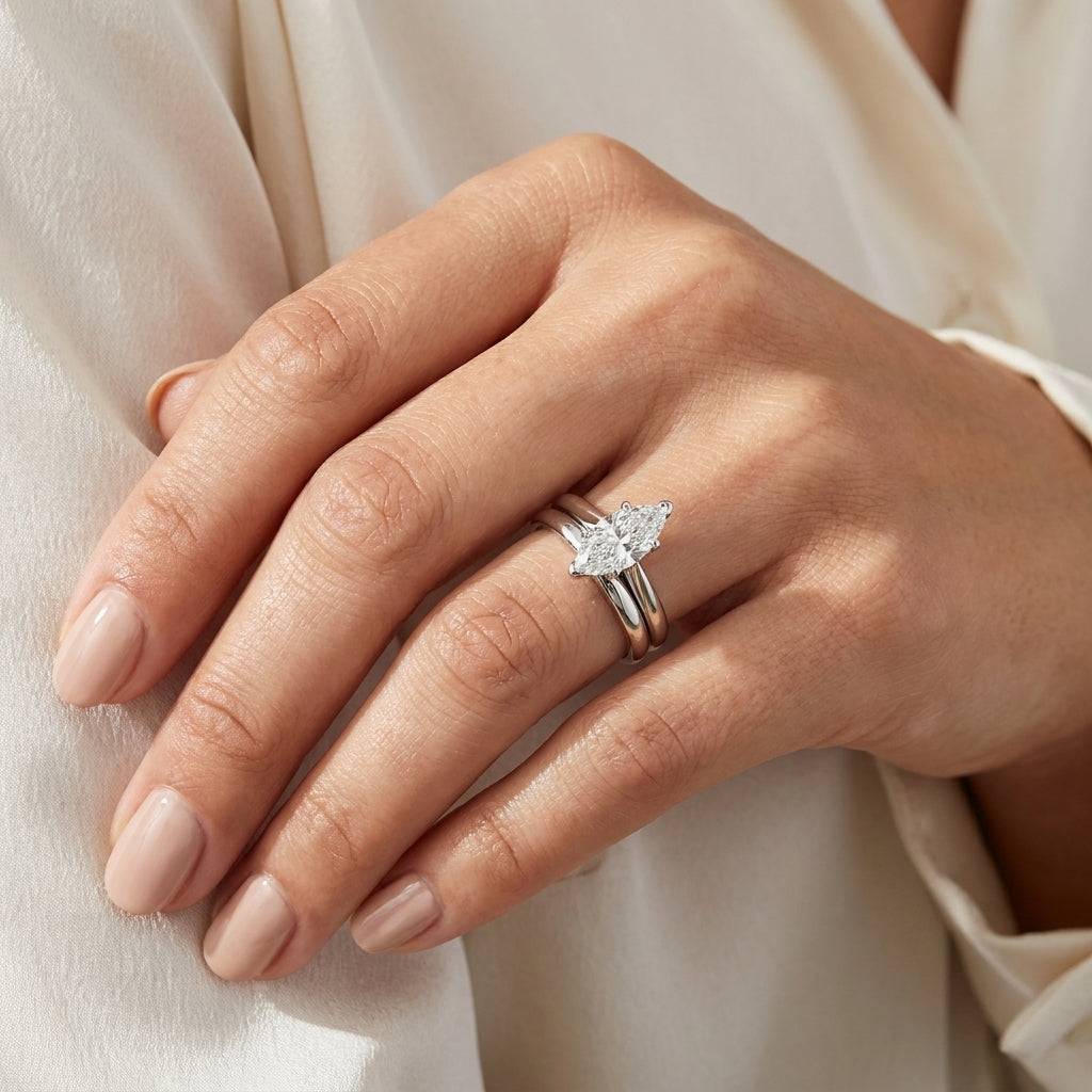 1 Carat Marquise Lab Grown Diamond Engagement Ring | 14K White Gold