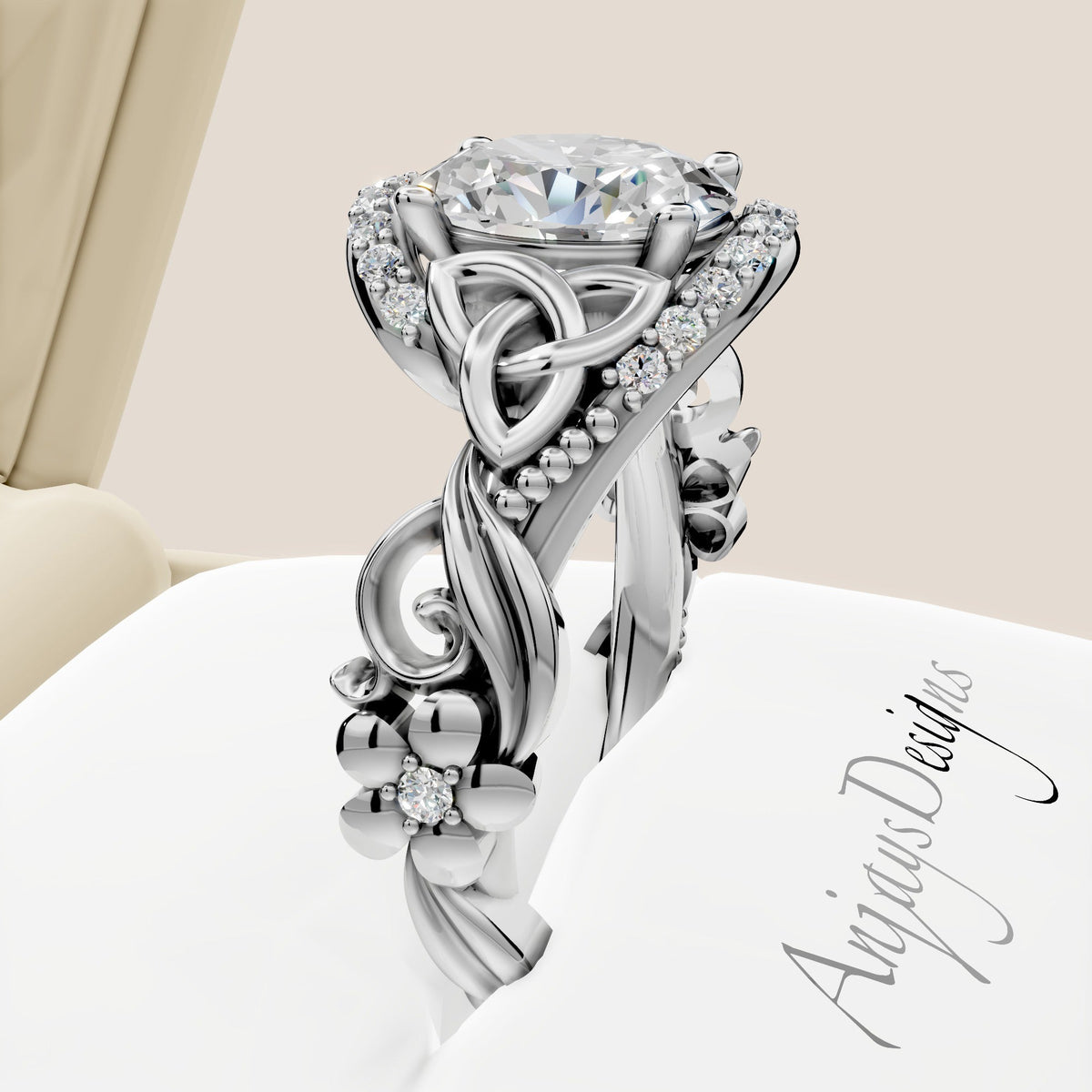 Celtic Engagement Ring 1 Carat Oval Lab Grown Diamond Wedding Ring Nature Inspired