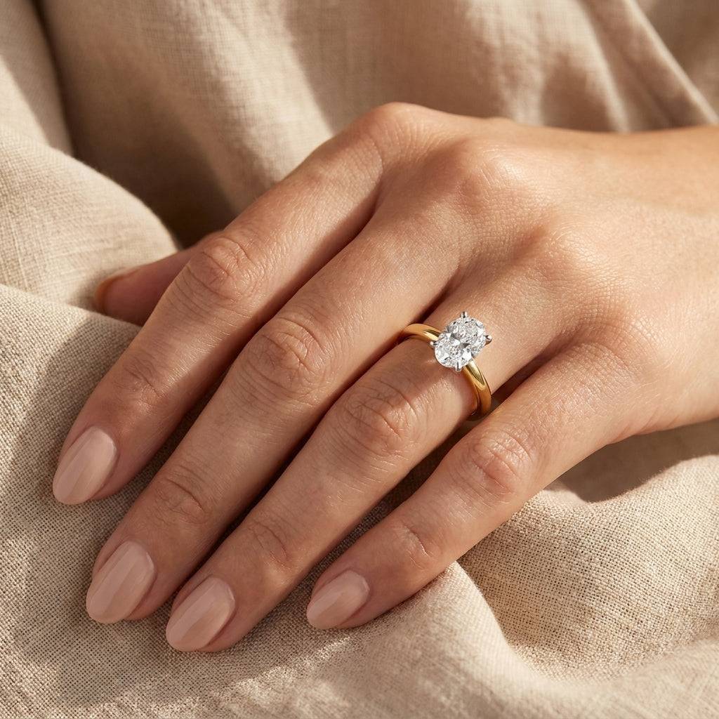 1 Carat Oval Lab Grown Diamond Engagement Ring | 14K Two-Tone Gold