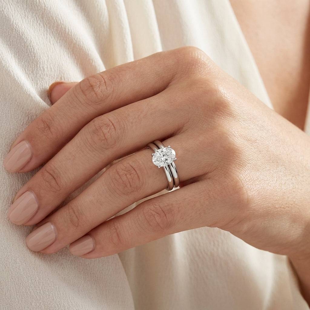1 Carat Oval Lab Grown Diamond Engagement Ring | 14K White Gold