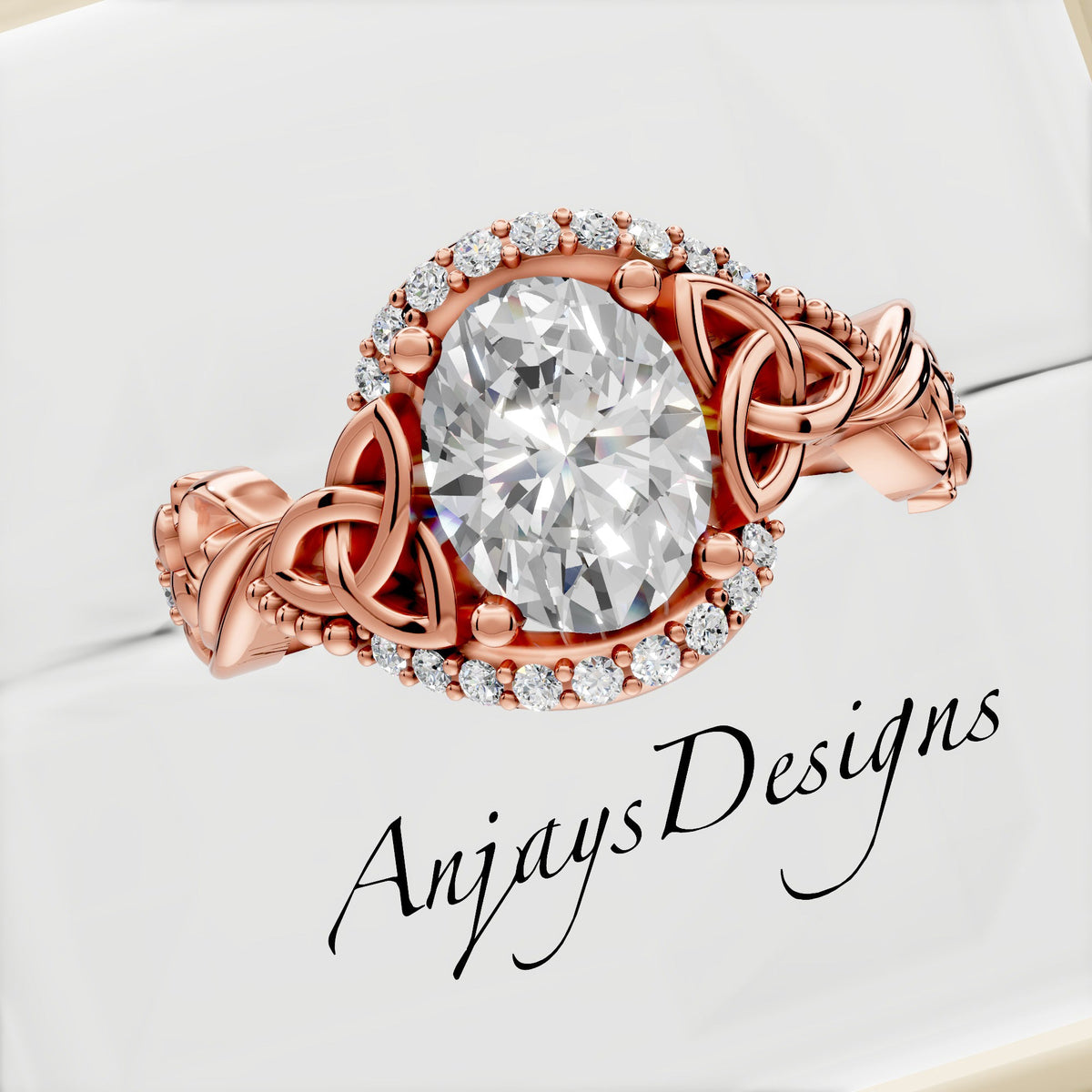 Celtic Engagement Ring 1 Carat Oval Lab Grown Diamond Wedding Ring Nature Inspired