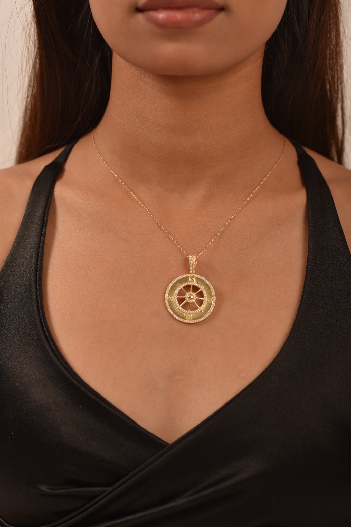 1 Carat Pave Diamond Compass Pendant Necklace