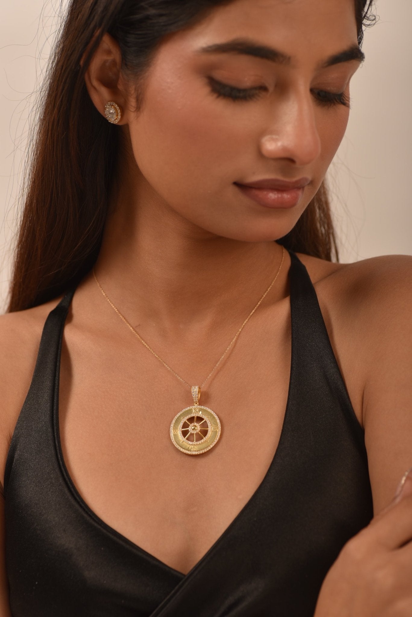 1 Carat Pave Diamond Compass Pendant Necklace