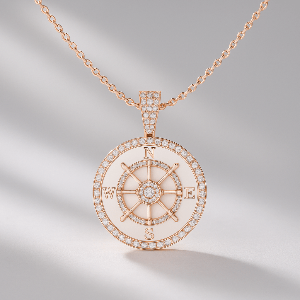 1 Carat Pave Diamond Compass Pendant Necklace