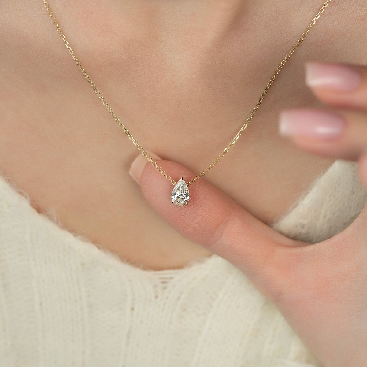 1 Carat Pear Diamond Solitaire Pendant Necklace