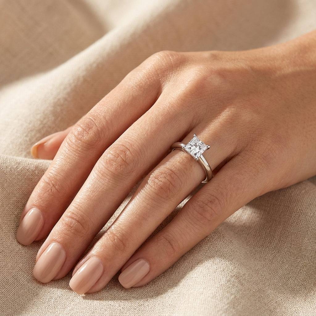 1 Carat Princess Lab Grown Diamond Engagement Ring | 14K White Gold