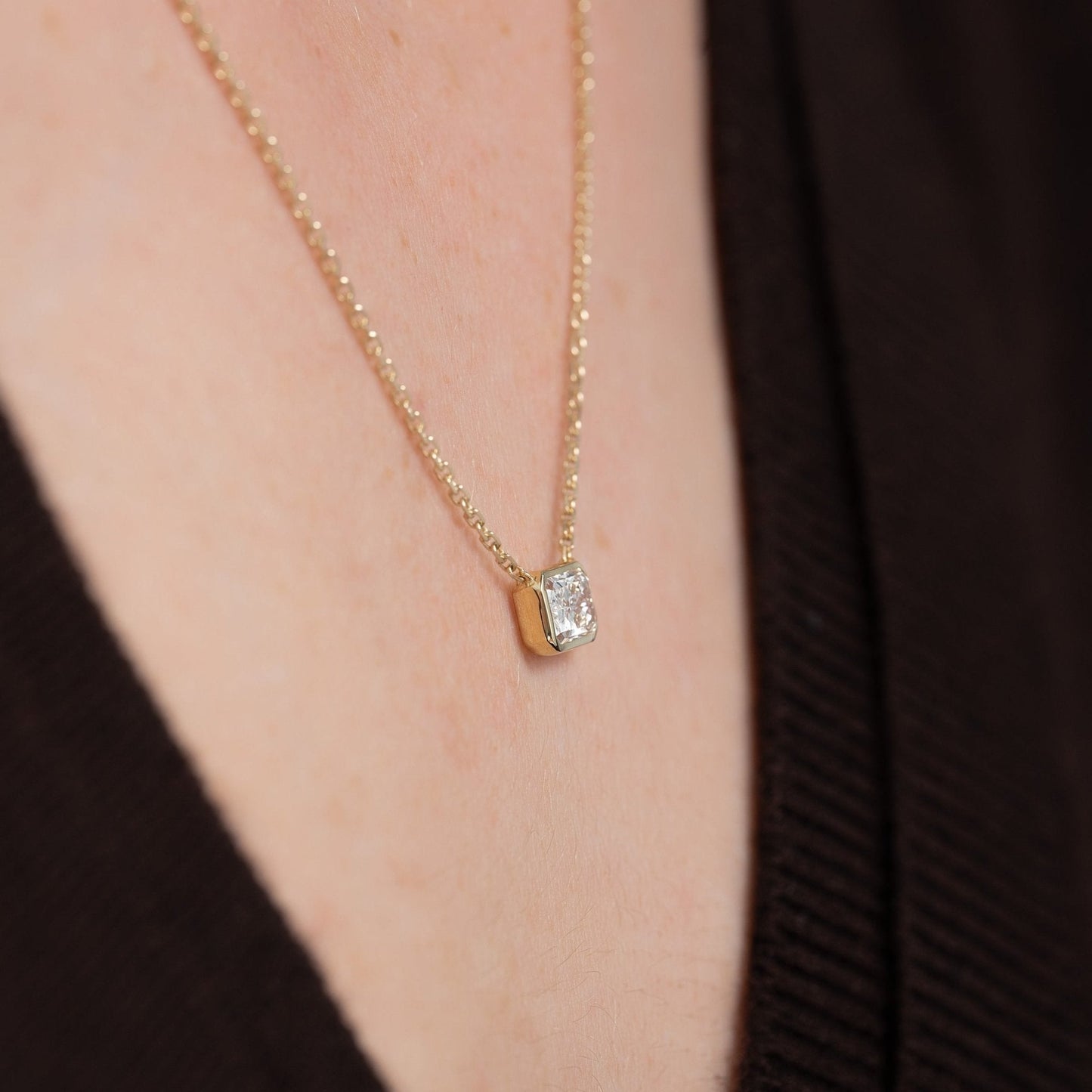1 Carat Radiant Cut Diamond Bezel Pendant Necklace