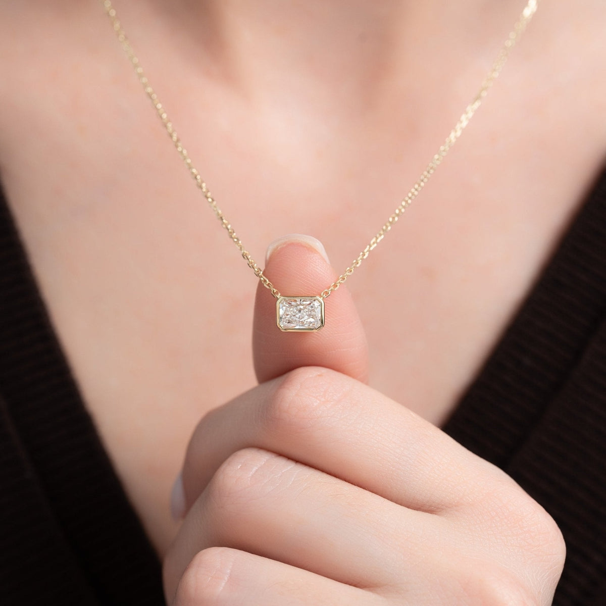 1 Carat Radiant Cut Diamond Bezel Pendant Necklace