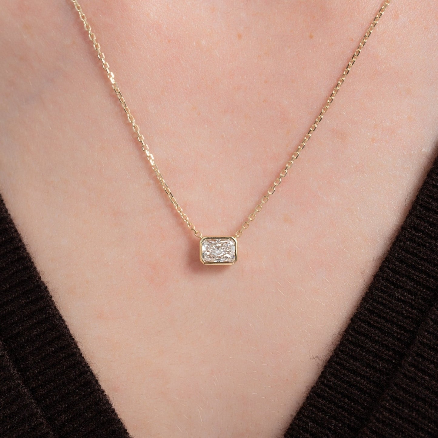 1 Carat Radiant Cut Diamond Bezel Pendant Necklace
