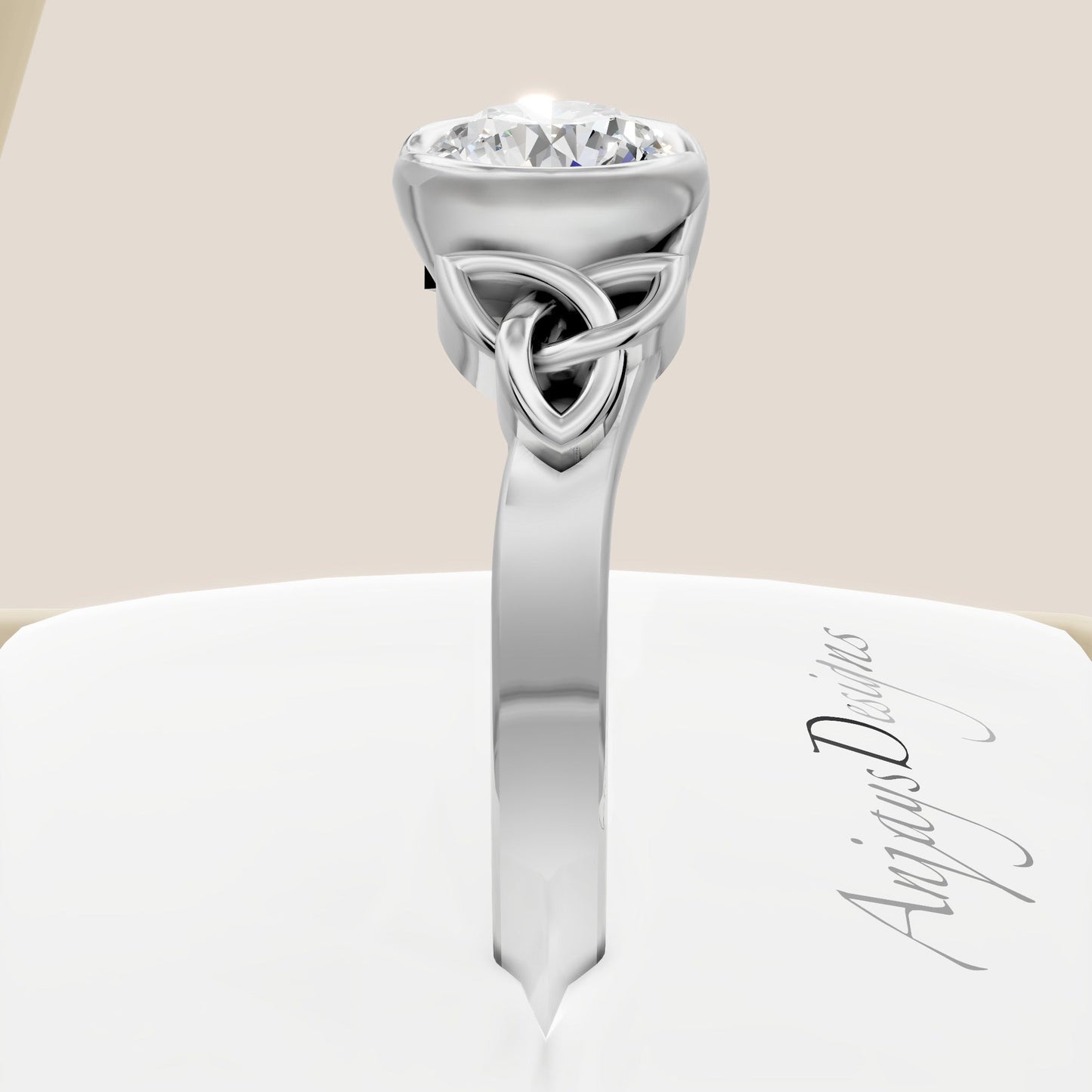 Celtic Trinity Knot Engagement Ring Bezel Set 1 Carat Diamond Engagement Ring Round Cut