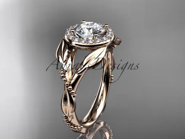 1 Carat Round Brilliant Lab Grown Diamond Nature Inspired Engagement Ring Leaf Vine CVD Diamond Ring
