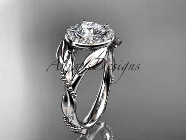 1 Carat Round Brilliant Lab Grown Diamond Nature Inspired Engagement Ring Leaf Vine CVD Diamond Ring