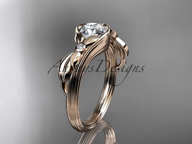 1 Carat Round Brilliant Lab Grown Diamond Nature Inspired Engagement Ring Leaf IGI Certified