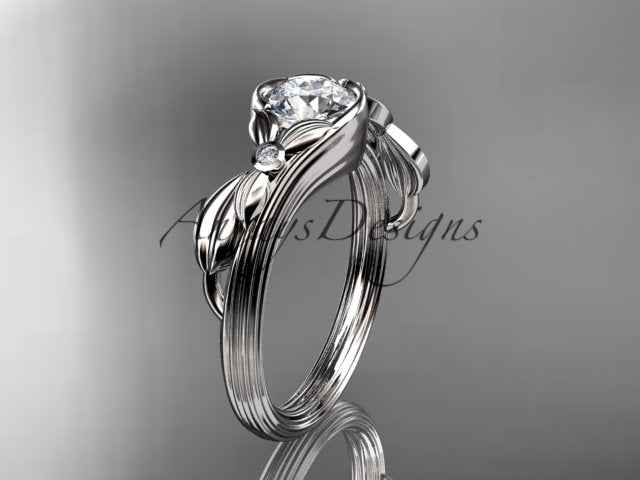 1 Carat Round Brilliant Lab Grown Diamond Nature Inspired Engagement Ring Leaf IGI Certified