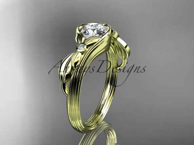 1 Carat Round Brilliant Lab Grown Diamond Nature Inspired Engagement Ring Leaf IGI Certified