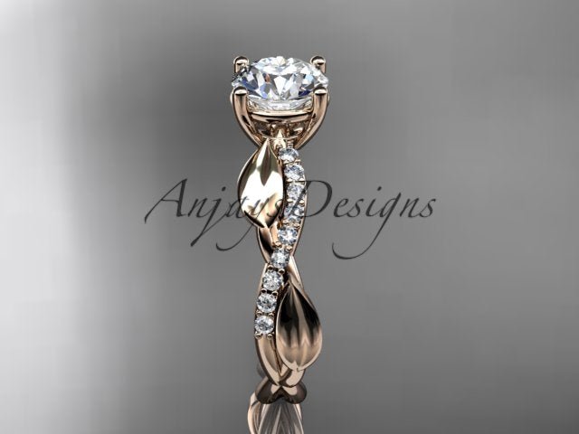 Nature Inspired Engagement Ring 1 Carat Round Lab Grown Diamond D VS1 Leaf Ring