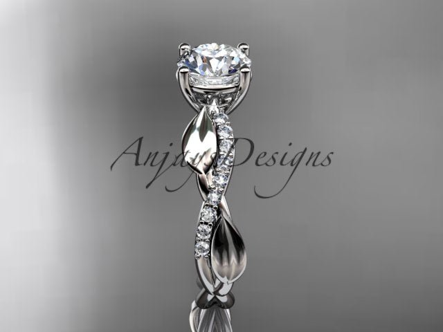 Nature Inspired Engagement Ring 1 Carat Round Lab Grown Diamond D VS1 Leaf Ring