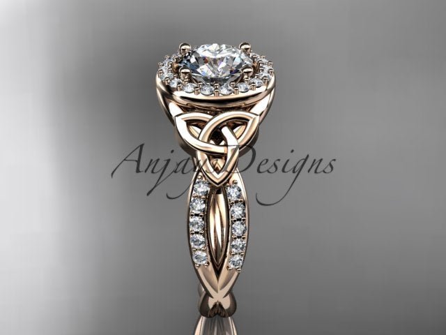 Celtic Halo Engagement Ring 1 Carat Round D VS1 Clarity IGI Certified Lab Grown Diamond Trinity Knot Wedding Ring
