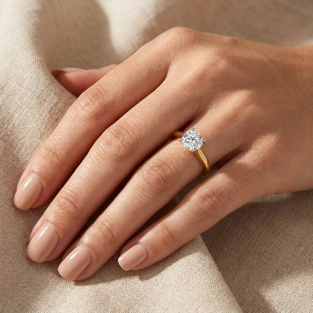 1 Carat Round Lab Grown Diamond Engagement Ring | 14K Two-Tone Gold
