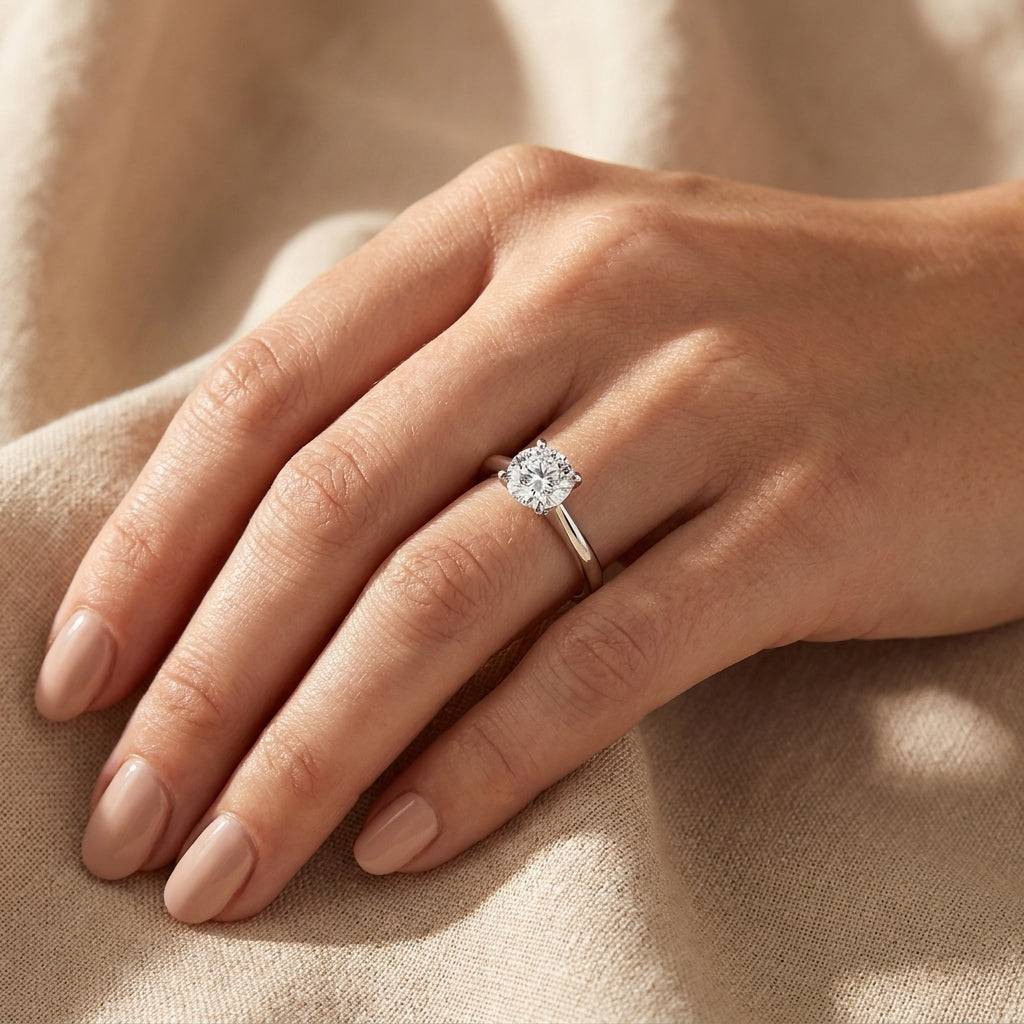 1 Carat Round Lab Grown Diamond Engagement Ring | 14K White Gold