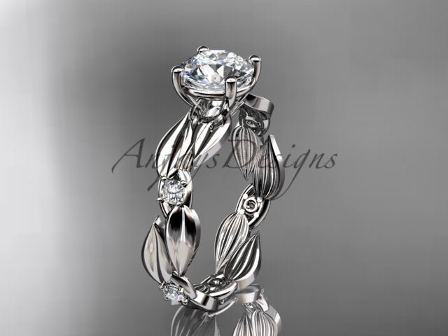 1 Carat Round Lab Grown Diamond Engagement Ring Nature Inspired Leaf and Vine Wedding Ring