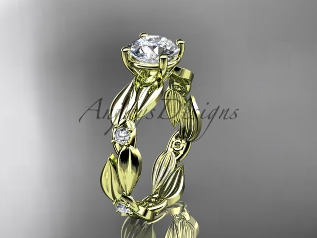 1 Carat Round Lab Grown Diamond Engagement Ring Nature Inspired Leaf and Vine Wedding Ring