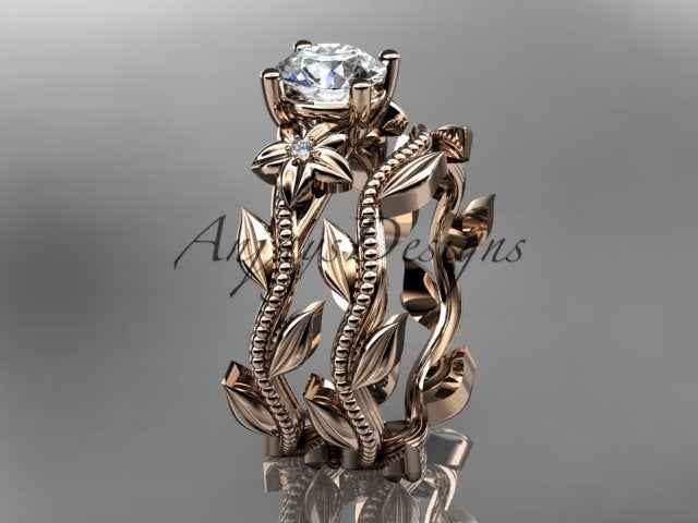 1 Carat Round Lab Grown Bridal Set Nature Inspired Engagement Ring Flower Ring Set IGI Certified