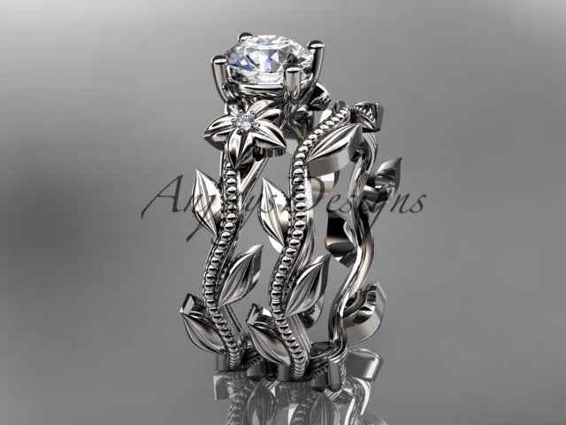 1 Carat Round Lab Grown Bridal Set Nature Inspired Engagement Ring Flower Ring Set IGI Certified