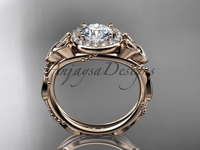 Celtic Diamond Engagement Ring 1 Carat Round Lab Grown Diamond Halo Trinity Knot Engagement Ring