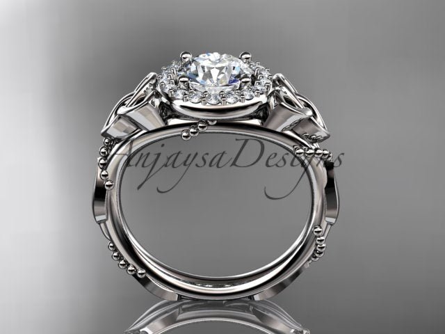 Celtic Diamond Engagement Ring 1 Carat Round Lab Grown Diamond Halo Trinity Knot Engagement Ring