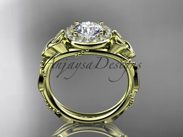 Celtic Diamond Engagement Ring 1 Carat Round Lab Grown Diamond Halo Trinity Knot Engagement Ring