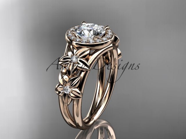 1 Carat Round Lab Grown Diamond Halo Engagement Ring Flower Diamond Ring D VS1 Floral Proposal Ring