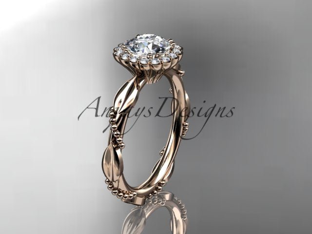 1 Carat Round Lab Grown Diamond Nature Inspired Engagement Ring Leaf Proposal Ring Beaded Ring
