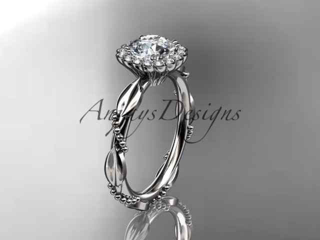 1 Carat Round Lab Grown Diamond Nature Inspired Engagement Ring Leaf Proposal Ring Beaded Ring