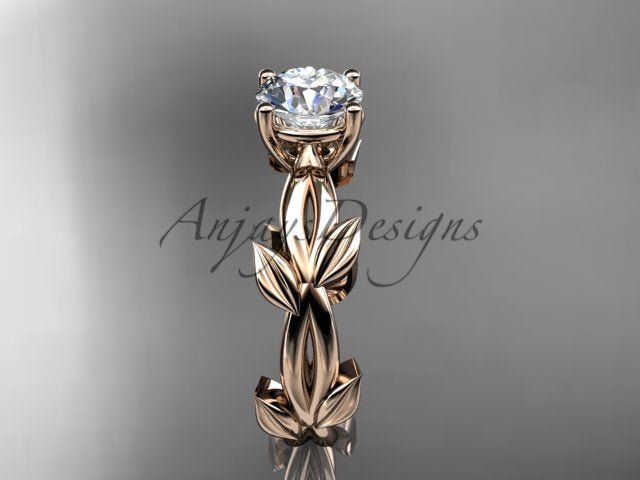 Nature Inspired Engagement Ring 1 Carat Round Lab Grown Diamond Leaf Wedding Ring IGI Certified